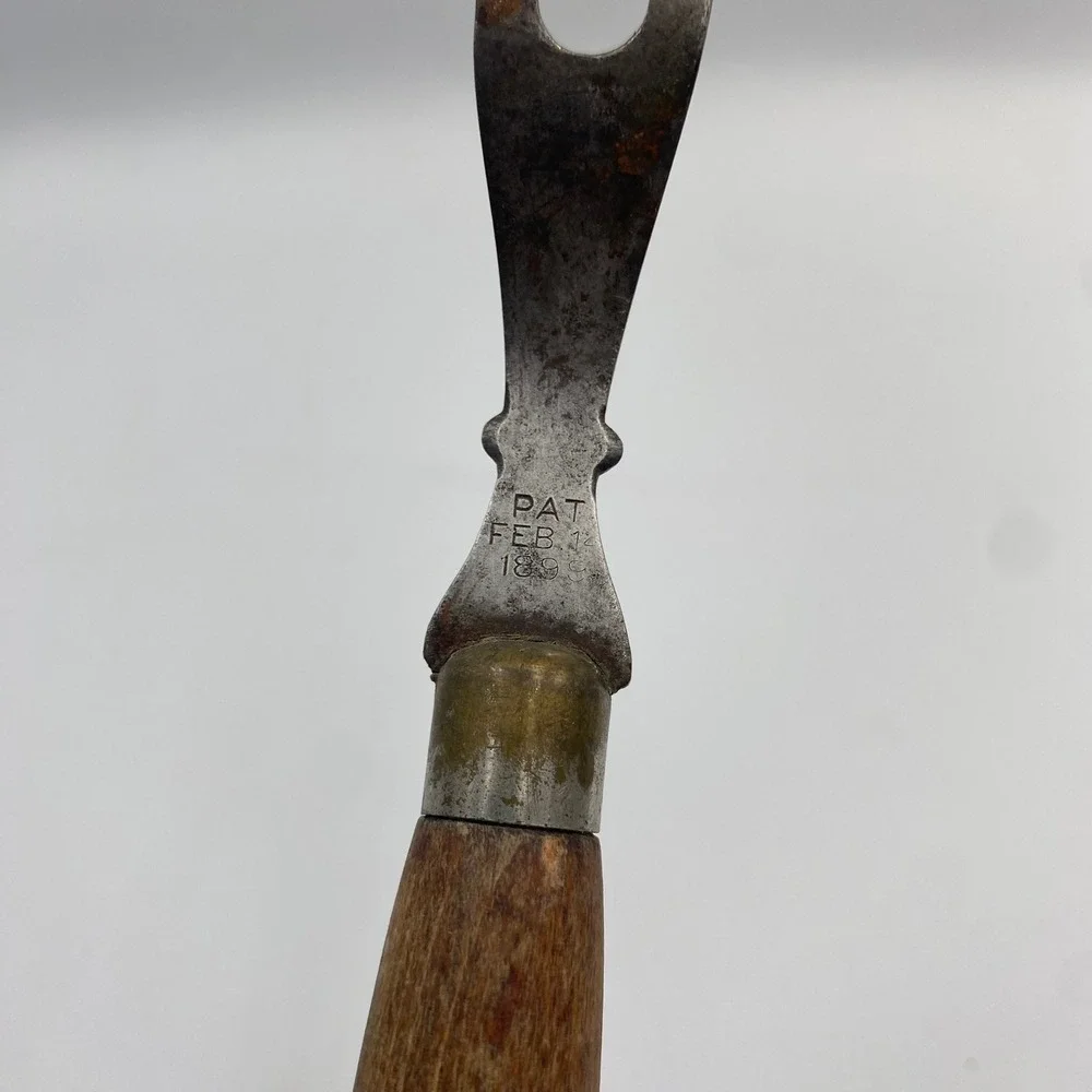 Antique 1899 Patent Wood Handle Meat Carving Fork 2 Tine Primitive Victorian 10